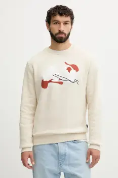 BOSS hanorac de bumbac culoarea bej, cu imprimeu, 50549283 imagine