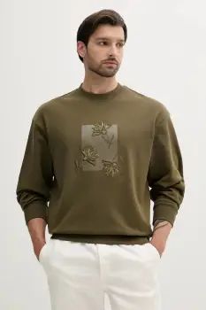 BOSS hanorac de bumbac culoarea verde, cu imprimeu, 50537683 imagine