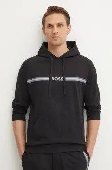 BOSS hanorac lounge din bumbac culoarea negru, cu gluga, cu imprimeu, 50535854 imagine