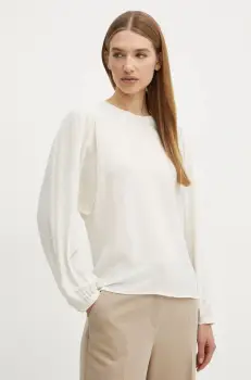 Boss Orange bluza din amestec de matase culoarea bej, neted, 50530950 imagine