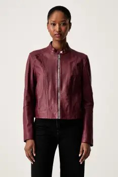 BOSS Orange geaca de piele pentru femei din piele C Saleste1 imagine
