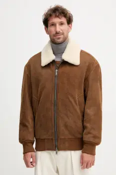 BOSS Orange geaca din piele intoarsa culoarea maro, de tranzitie, 50547567 imagine