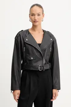 BOSS Orange geaca ramones de piele culoarea bordo, de tranzitie, 50543026 imagine