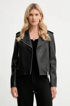 BOSS Orange geaca ramones de piele culoarea negru, de tranzitie, 50541769 imagine