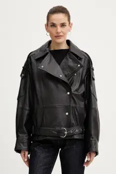 BOSS Orange geaca ramones de piele culoarea negru, de tranzitie, 50552201 imagine