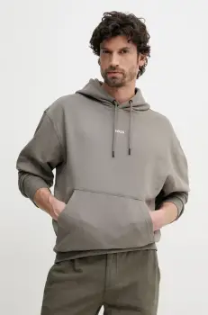 BOSS Orange hanorac de bumbac barbati, culoarea maro, cu gluga, cu imprimeu imagine