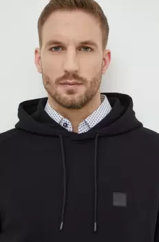 Boss Orange hanorac de bumbac barbati, culoarea negru, cu gluga, neted imagine