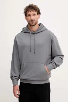 BOSS Orange hanorac de bumbac culoarea maro, cu gluga, cu imprimeu imagine