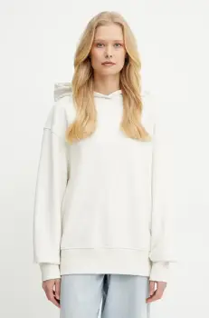 BOSS Orange hanorac de bumbac femei, culoarea alb, cu gluga, cu imprimeu, 50534815 imagine