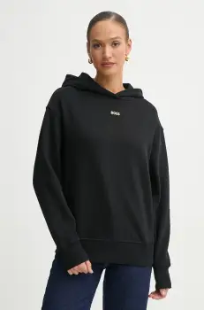 BOSS Orange hanorac de bumbac femei, culoarea negru, cu gluga, cu imprimeu, 50534815 imagine