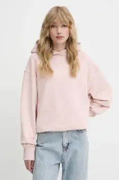 BOSS Orange hanorac de bumbac femei, culoarea roz, cu gluga, cu imprimeu, 50534815 imagine