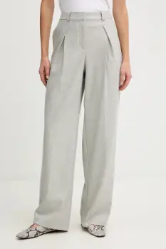 BOSS Orange pantaloni cu lana culoarea gri, drept, high waist, 50547679 imagine