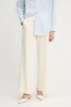 BOSS Orange pantaloni culoarea bej, drept, high waist, 50541934 imagine