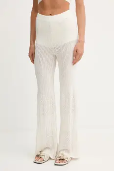 BOSS Orange pantaloni culoarea bej, mulata, high waist, 50535496 imagine