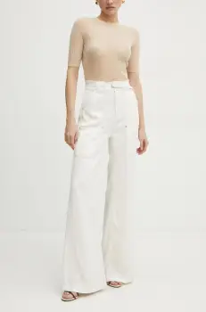 Boss Orange pantaloni femei, culoarea bej, drept, high waist, 50531044 imagine