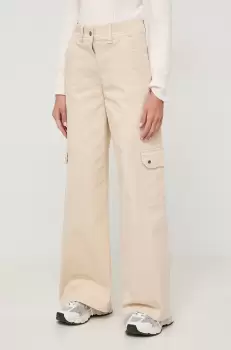 Boss Orange pantaloni femei, culoarea bej, lat, high waist imagine
