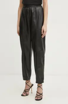 BOSS Orange pantaloni femei, culoarea negru, drept, high waist, 50531744 imagine