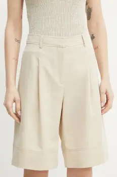 BOSS Orange pantaloni scurti din amestec de in femei, culoarea bej, neted, high waist, 50546217 imagine