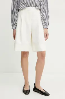 BOSS Orange pantaloni scurti din amestec de in femei, culoarea bej, neted, high waist, 50546217 imagine