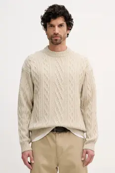 BOSS Orange pulover de lana culoarea bej, 50548689 imagine