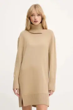 BOSS Orange rochie cu lana culoarea bej, mini, drept, 50550493 imagine