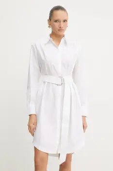 BOSS Orange rochie din bumbac culoarea alb, mini, drept, 50546132 imagine