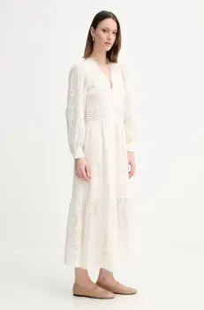 BOSS Orange rochie din bumbac culoarea bej, maxi, evazati, 50538358 imagine