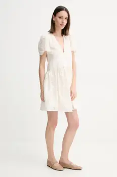 BOSS Orange rochie din bumbac culoarea bej, mini, evazati, 50538362 imagine