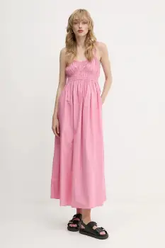 BOSS Orange rochie din bumbac culoarea roz, maxi, evazati, 50537919 imagine