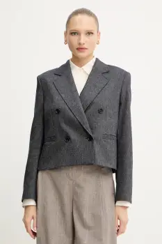 BOSS Orange sacou din lana culoarea bleumarin, cu doua randuri de nasturi, cu imprimeu, 50547682 imagine