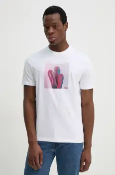 BOSS Orange tricou din bumbac barbati, culoarea alb, cu imprimeu, 50535079 imagine