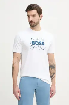 BOSS Orange tricou din bumbac barbati, culoarea alb, cu imprimeu, 50539186 imagine
