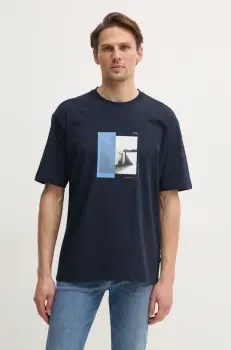 Boss Orange tricou din bumbac barbati, culoarea albastru marin, cu imprimeu, 50534919 imagine