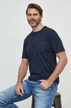 Boss Orange tricou din bumbac barbati, culoarea albastru marin, neted imagine