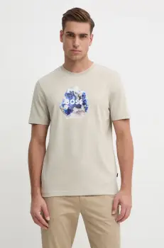 Boss Orange tricou din bumbac barbati, culoarea bej, cu imprimeu, 50528189 imagine