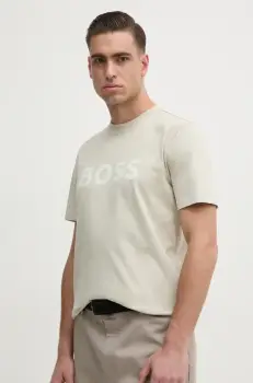 BOSS Orange tricou din bumbac barbati, culoarea bej, cu imprimeu, 50534923 imagine