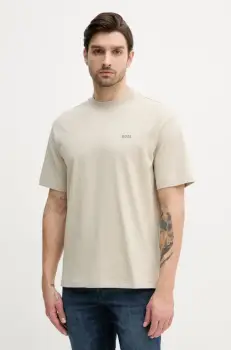 BOSS Orange tricou din bumbac barbati, culoarea bej, cu imprimeu, 50539188 imagine