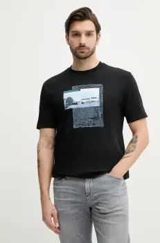 BOSS Orange tricou din bumbac barbati, culoarea negru, cu imprimeu, 50539180 imagine