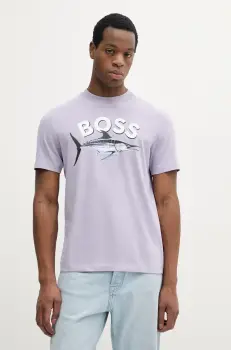 BOSS Orange tricou din bumbac barbati, culoarea violet, cu imprimeu, 50539196 imagine