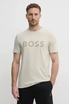 BOSS Orange tricou din bumbac BOSS ORANGE barbati, culoarea bej, cu imprimeu, 50481923 imagine