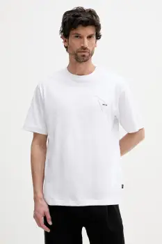 BOSS Orange tricou din bumbac culoarea alb, cu imprimeu, 50546374 imagine