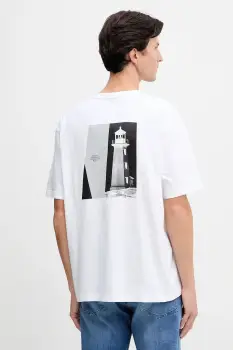 BOSS Orange tricou din bumbac culoarea alb, cu imprimeu, 50551471 imagine