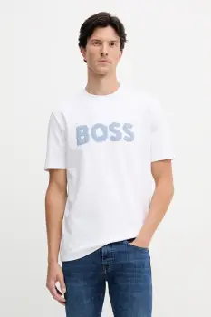BOSS Orange tricou din bumbac culoarea alb, cu imprimeu, 50554616 imagine