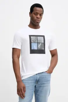 BOSS Orange tricou din bumbac culoarea alb, cu imprimeu, 50556024 imagine