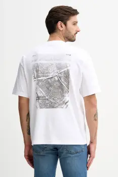 BOSS Orange tricou din bumbac culoarea alb, cu imprimeu, 50556032 imagine