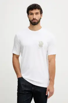 BOSS Orange tricou din bumbac culoarea bej, cu imprimeu, 50554610 imagine