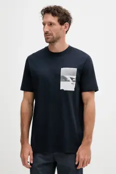 BOSS Orange tricou din bumbac culoarea bleumarin, cu imprimeu, 50546920 imagine