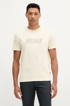 BOSS Orange tricou din bumbac culoarea galben, cu imprimeu, 50546381 imagine