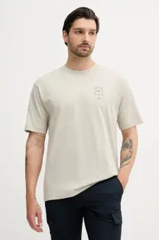 BOSS Orange tricou din bumbac culoarea gri, cu imprimeu, 50546370 imagine