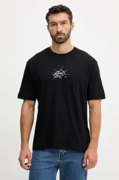 BOSS Orange tricou din bumbac culoarea negru, cu imprimeu, 50546370 imagine